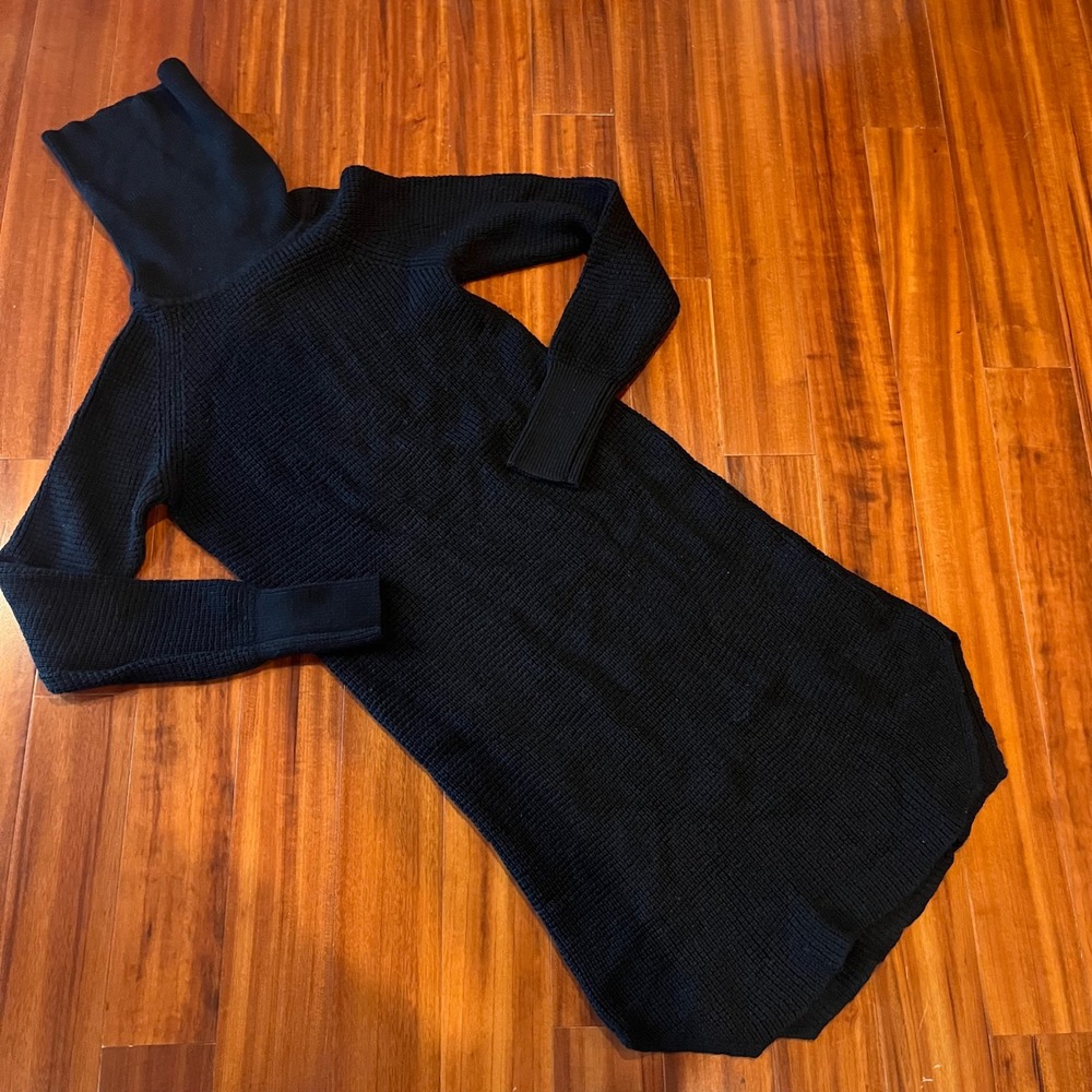 WILFRED FREE Sweater Dress Black Wool Turtleneck Maxi‎ Italy Long Sleeve Small